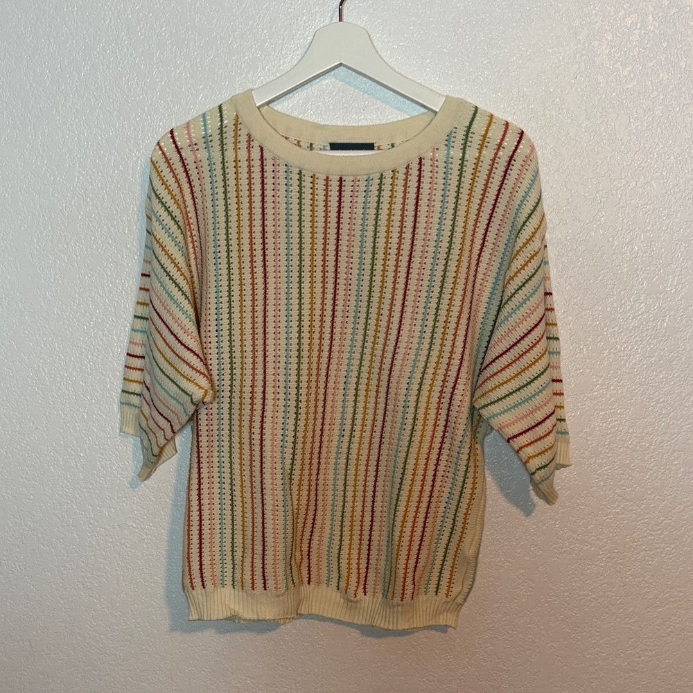 ModCloth Multi Color Open Knit Dolman Sweater Oversized Size Small Retro Vibe